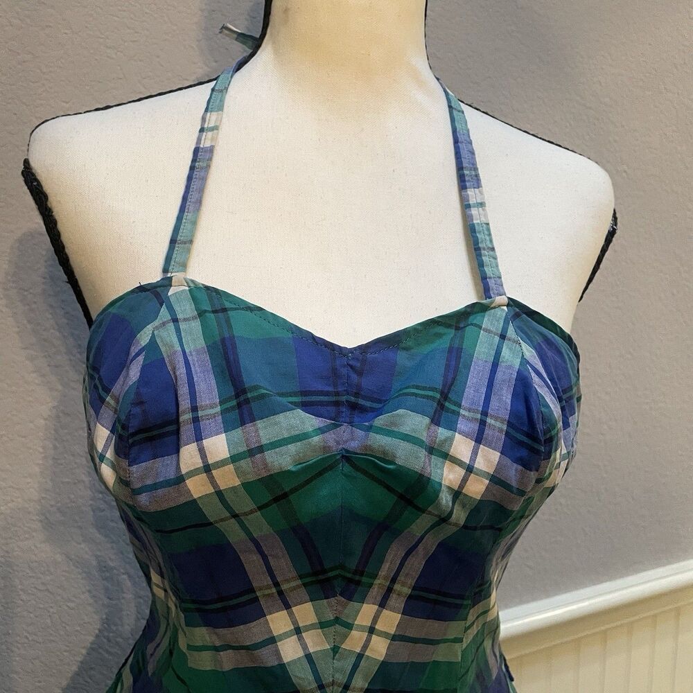 Vtg 50s Rose Marie Reid Plaid Halter Swimsuit Romper Bubble Playsuit Pinup XS/S - Picture 3 of 8